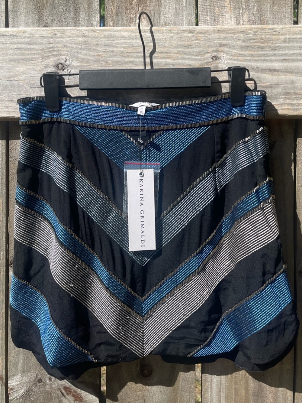Karina Grimaldi Black, Blue & White Striped Mini Skirt Sz S